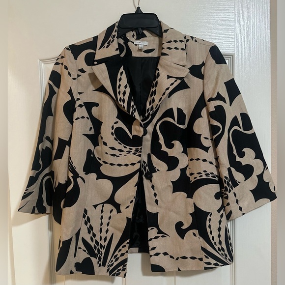 Women’s SEMANTIKS Beige Black Floral Linen Blend Snap Buisness Casual Blazer 10 - Picture 6 of 10